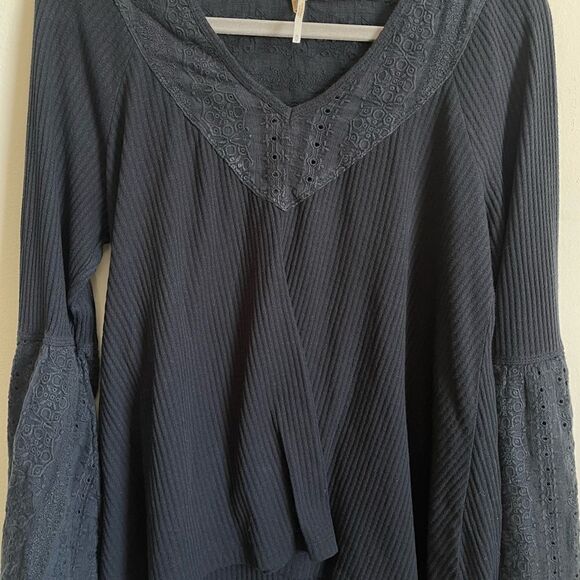 FREE PEOPLE Black Parisian Nights V Neck Top Medium - Picture 8 of 11